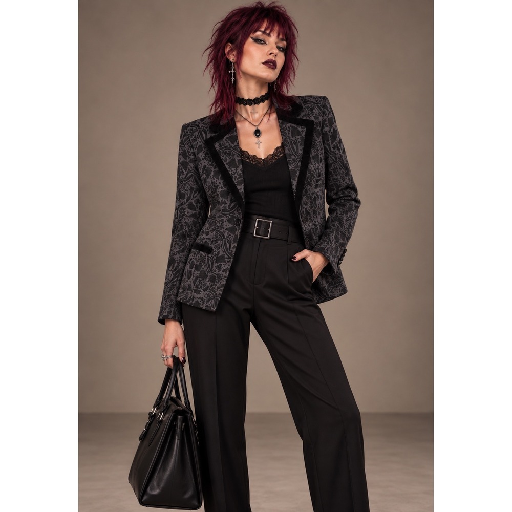 Sigrid Olsen 8 Black Charcoal Silk Blend Brocade Tuxedo Jacket